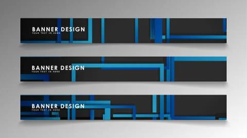 Abstract geometric and rectangular pattern banners with blue gradients. Vecto Illustrazione stock