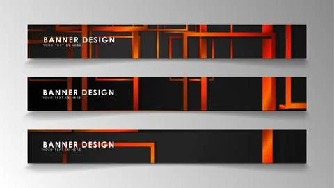 Abstract geometric and rectangular pattern banners with orange gradients イラスト素材
