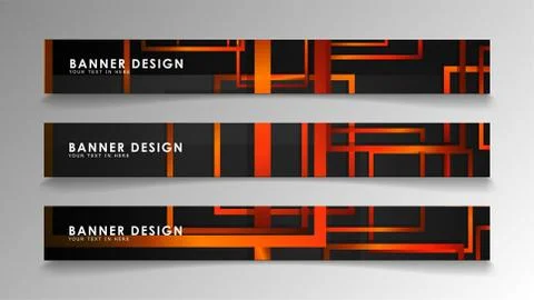 Abstract geometric and rectangular pattern banners with orange gradients 库存插图