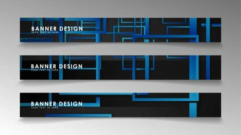 Abstract geometric and rectangular pattern banners with blue gradients. Vecto Stock Illustration