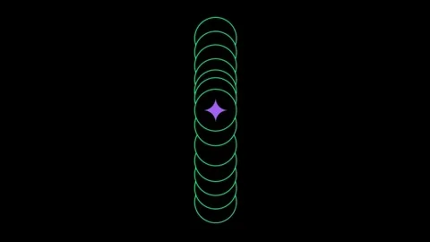 Abstract geometric animation of expanding circles with central star element Video stock 343805433