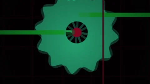 Abstract geometric animation featuring a rotating green gear and moving lin.. Видео 334456051