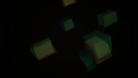 Abstract geometric animation with floating glowing cubes in dark space. Stock Footage 334456148