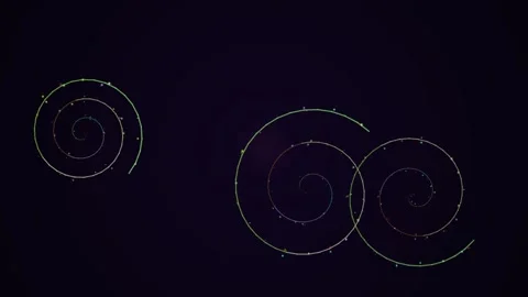 Abstract geometric animation with glowing neon spirals on dark background Stock Footage 339250100