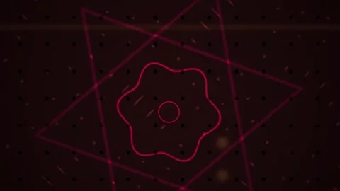 Abstract Geometric Animation with Pulsing Red Neon Shapes and Particle Effect Stock Footage 341788183