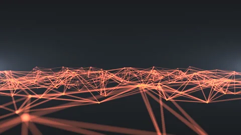 Abstract geometric animation of red lines and dots on a dark background Stock Footage 234105186