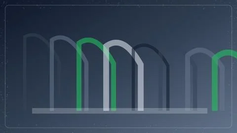 Abstract geometric arch pattern with green and grey lines on a dark blue ba.. Stock Illustration