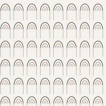 Abstract geometric arch shapes pattern with red orange blue outlines on whi.. Stock Illustration