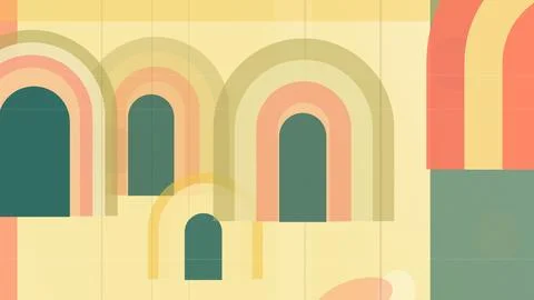 Abstract geometric arches pattern in warm pastel tones with soft retro text.. 스톡 일러스트