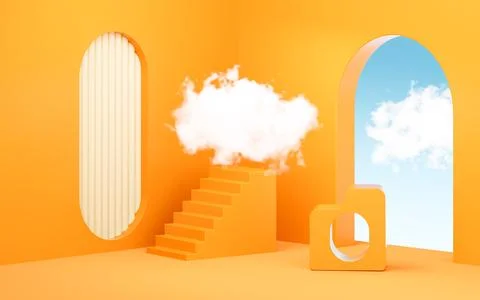 Abstract geometric architecture and empty stage, geometric figure, indoor l.. Stock-Illustration