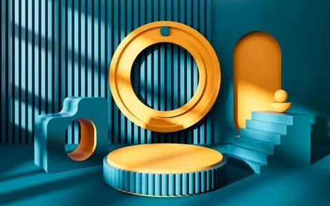 Abstract geometric architecture and empty stage, geometric figure, indoor l.. Stock Illustration