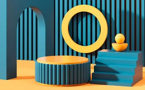 Abstract geometric architecture and empty stage, geometric figure, indoor l.. Stock Illustration