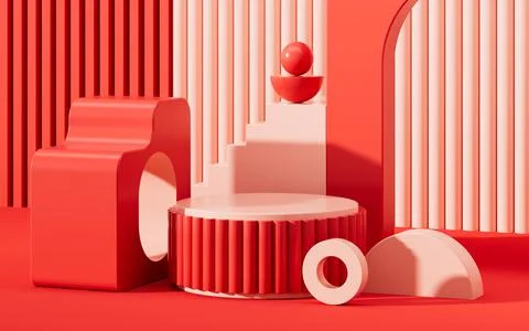 Abstract geometric architecture and empty stage, geometric figure, indoor l.. Stock Illustration