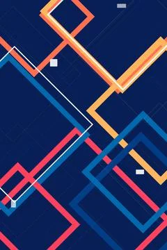 Abstract geometric arrow pattern with bold orange, teal and pink accents on.. 库存插图