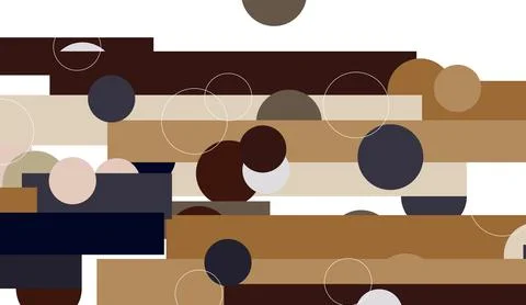 Abstract geometric art background with brown and blue rectangles and circles Stock Illustration
