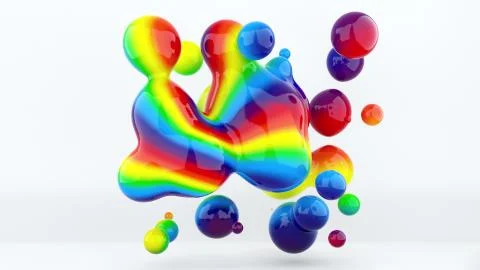 Abstract geometric art with floating liquid blobs, computer generated. 3d Illustrazione stock