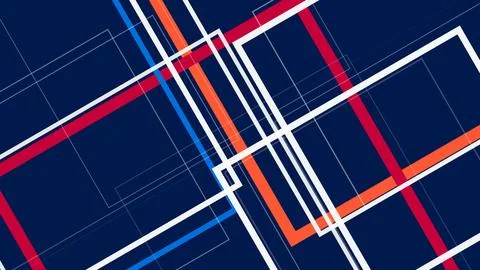 Abstract geometric artwork with crisp red, blue, and white lines crossing o.. Stock Illustration