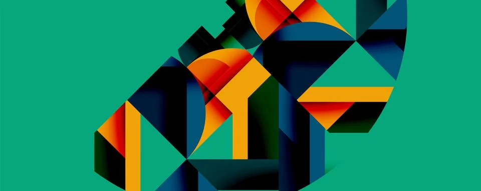 Abstract geometric artwork with interwoven angular and curved shapes, dynamic Ilustração Stock