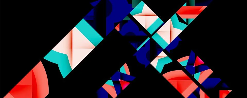 Abstract geometric artwork with interwoven angular and curved shapes, dynamic Stock Illustration