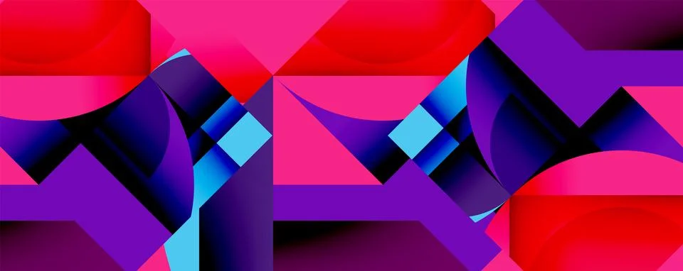 Abstract geometric artwork with interwoven angular and curved shapes, dynamic Stock Illustration