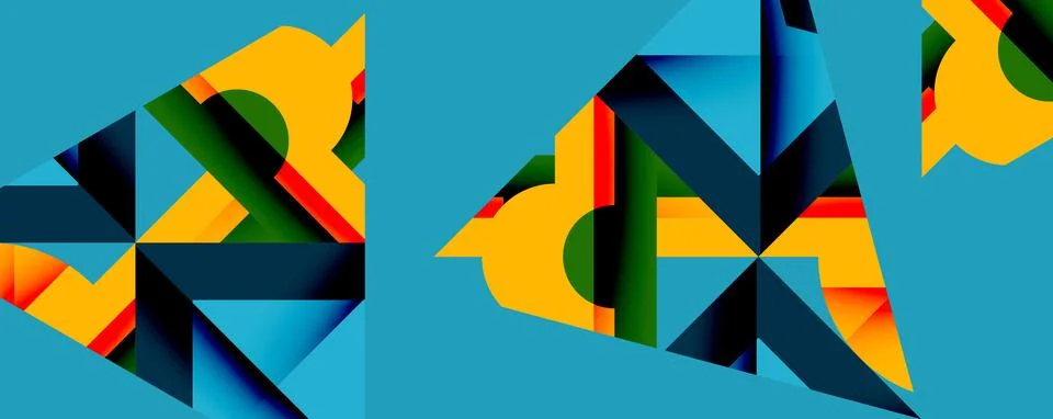 Abstract geometric artwork with interwoven angular and curved shapes, dynamic Stockillustratie