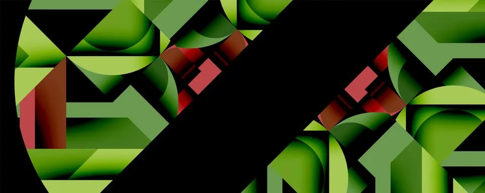 Abstract geometric artwork with interwoven angular and curved shapes, dynamic Stock Illustration