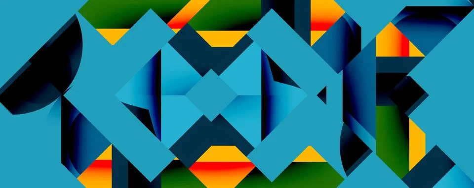 Abstract geometric artwork with interwoven angular and curved shapes, dynamic Stockillustratie
