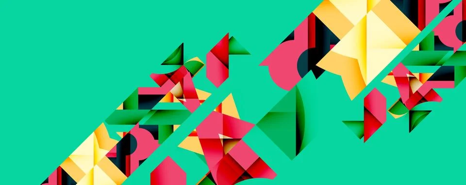 Abstract geometric artwork with interwoven angular and curved shapes, dynamic Stock Illustration