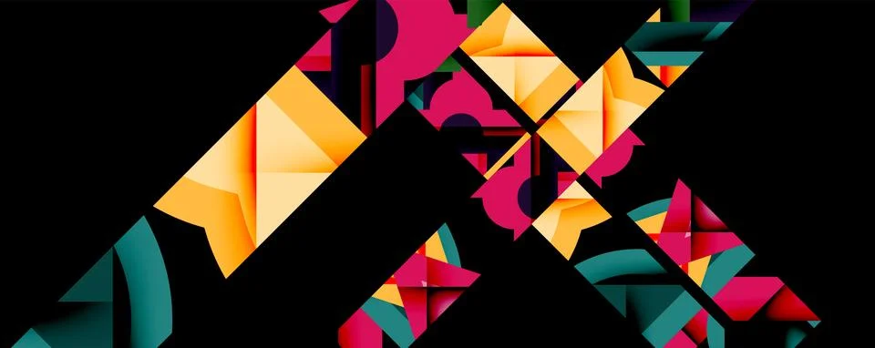 Abstract geometric artwork with interwoven angular and curved shapes, dynamic Stock Illustration