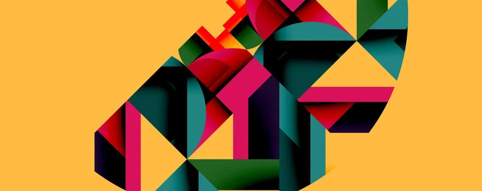 Abstract geometric artwork with interwoven angular and curved shapes, dynamic Stock Illustration