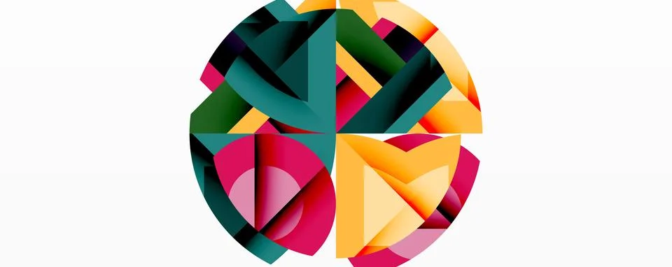Abstract geometric artwork with interwoven angular and curved shapes, dynamic Stock Illustration