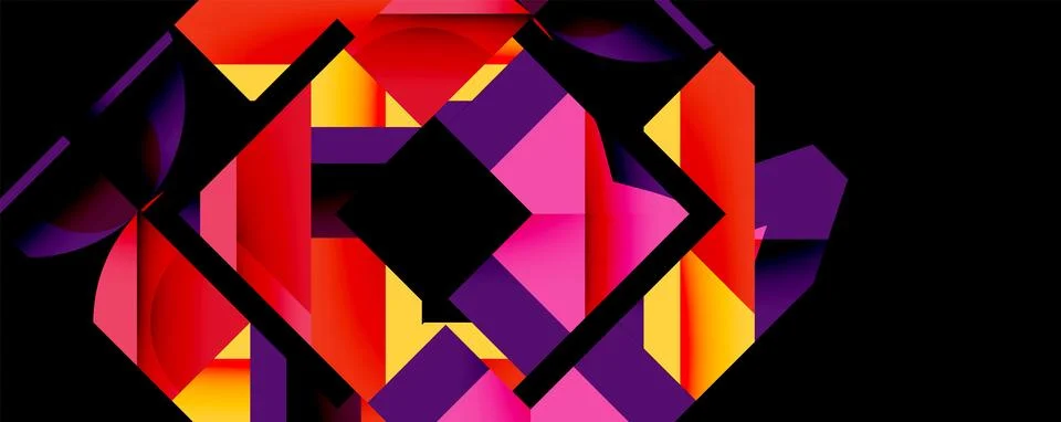 Abstract geometric artwork with interwoven angular and curved shapes, dynamic Stock Illustration
