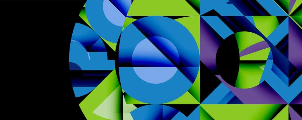 Abstract geometric artwork with interwoven angular and curved shapes, dynamic Stock Illustration