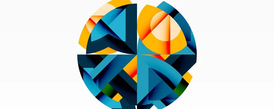 Abstract geometric artwork with interwoven angular and curved shapes, dynamic Stockillustratie