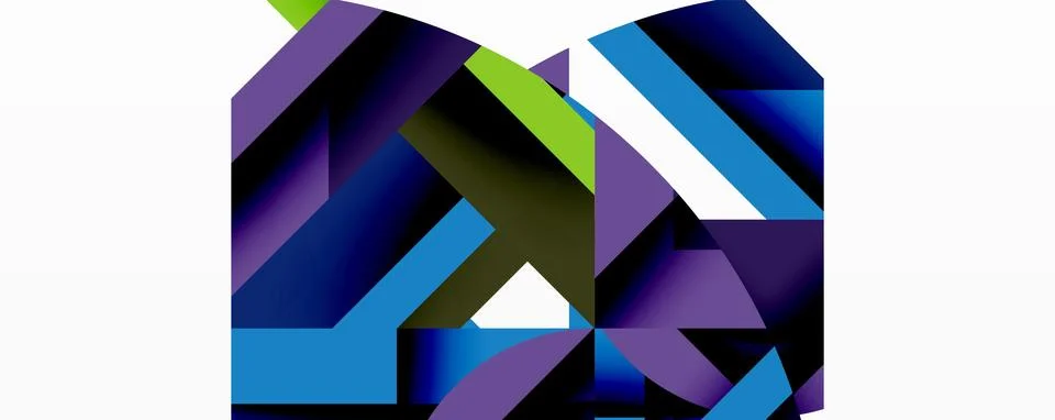 Abstract geometric artwork with interwoven angular and curved shapes, dynamic Stock Illustration
