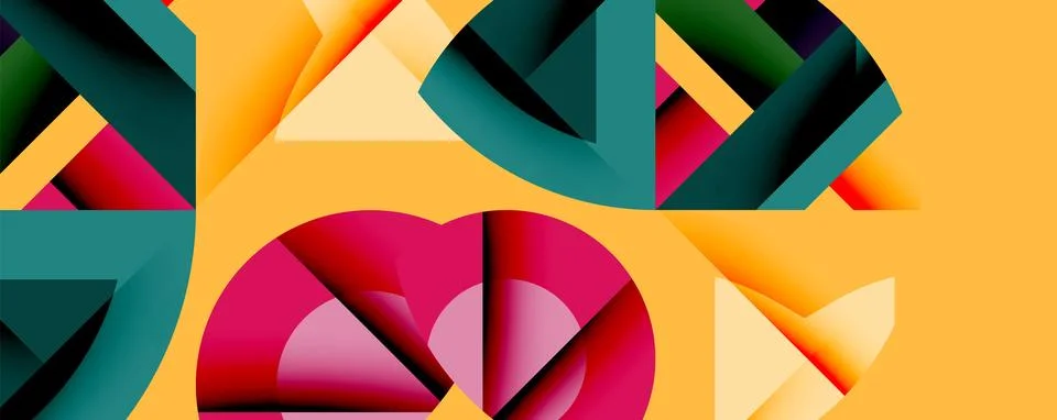 Abstract geometric artwork with interwoven angular and curved shapes, dynamic Stock Illustration