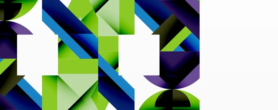 Abstract geometric artwork with interwoven angular and curved shapes, dynamic Stock Illustration