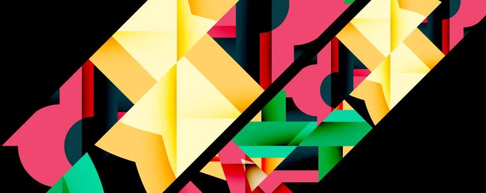 Abstract geometric artwork with interwoven angular and curved shapes, dynamic Illustrazione stock