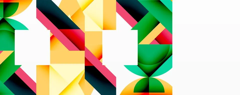Abstract geometric artwork with interwoven angular and curved shapes, dynamic Stock Illustration