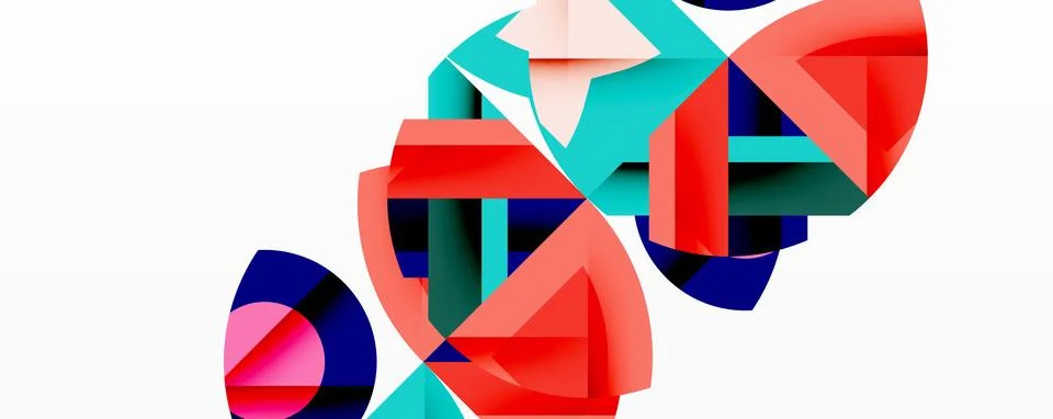 Abstract geometric artwork with interwoven angular and curved shapes, dynamic Stock Illustration