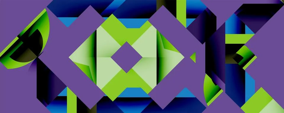 Abstract geometric artwork with interwoven angular and curved shapes, dynamic Stock Illustration