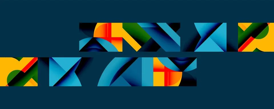 Abstract geometric artwork with interwoven angular and curved shapes, dynamic Stock Illustration