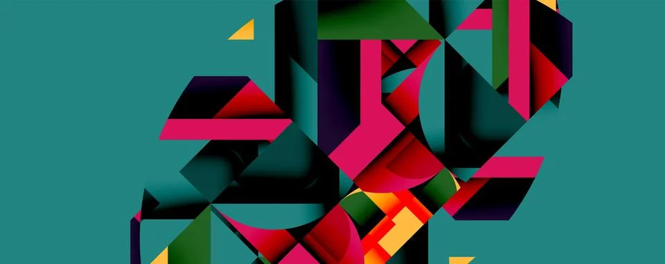 Abstract geometric artwork with interwoven angular and curved shapes, dynamic Illustrazione stock