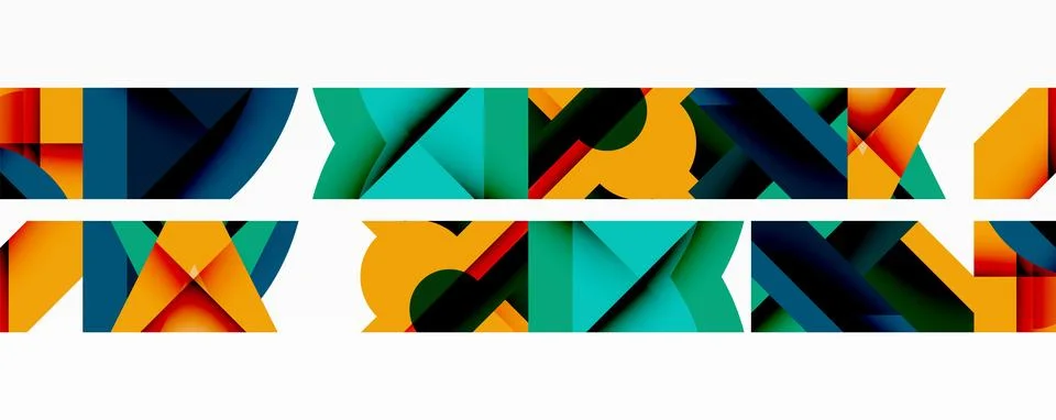 Abstract geometric artwork with interwoven angular and curved shapes, dynamic Stock Illustration