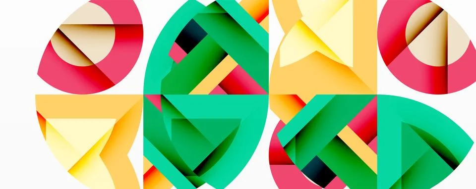 Abstract geometric artwork with interwoven angular and curved shapes, dynamic Stock Illustration