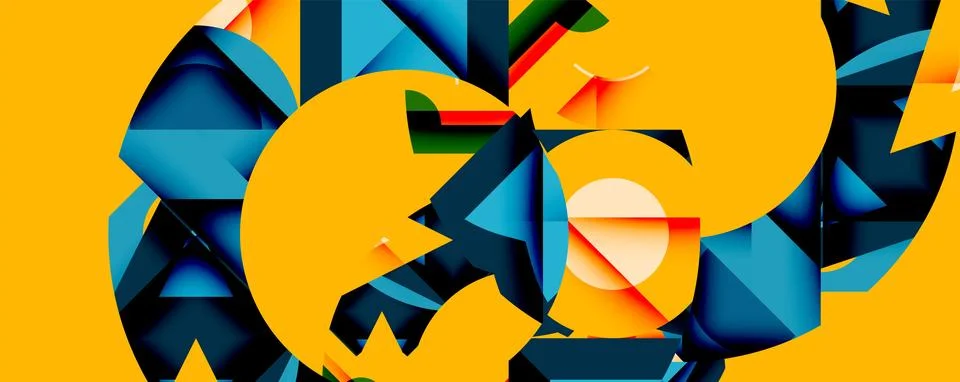 Abstract geometric artwork with interwoven angular and curved shapes, dynamic Stock Illustration