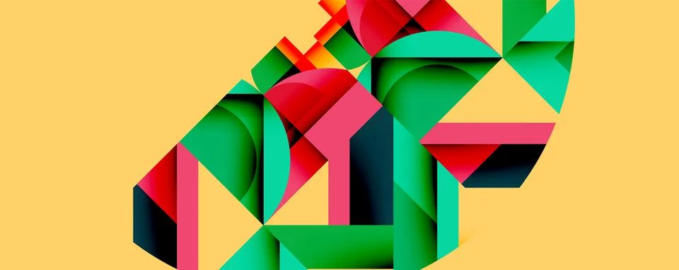 Abstract geometric artwork with interwoven angular and curved shapes, dynamic Stock Illustration