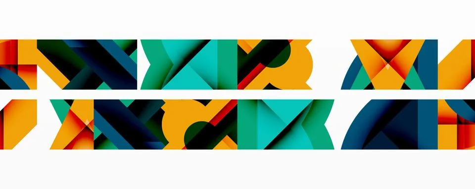 Abstract geometric artwork with interwoven angular and curved shapes, dynamic Stockillustratie