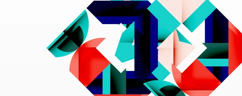 Abstract geometric artwork with interwoven angular and curved shapes, dynamic Stock Illustration