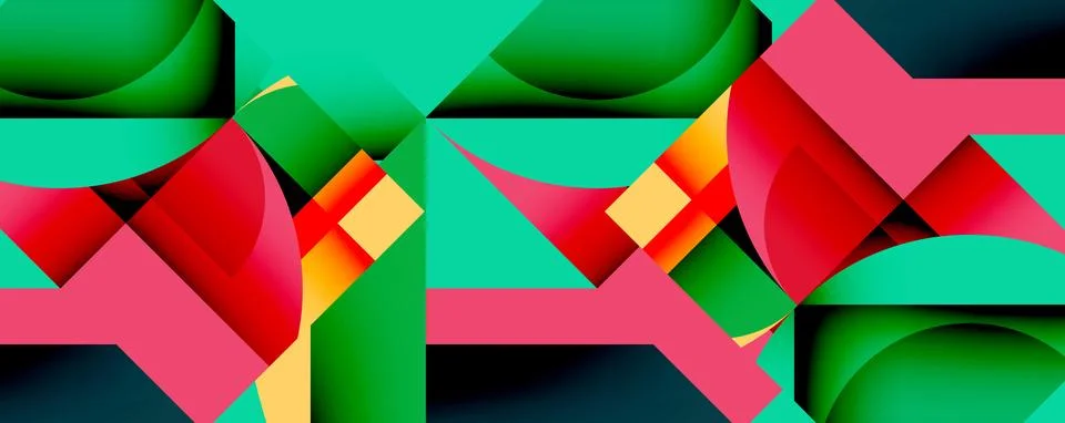Abstract geometric artwork with interwoven angular and curved shapes, dynamic Stock Illustration